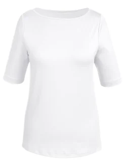 Shirts| T-Shirt mit U-Boot-Ausschnitt weiß