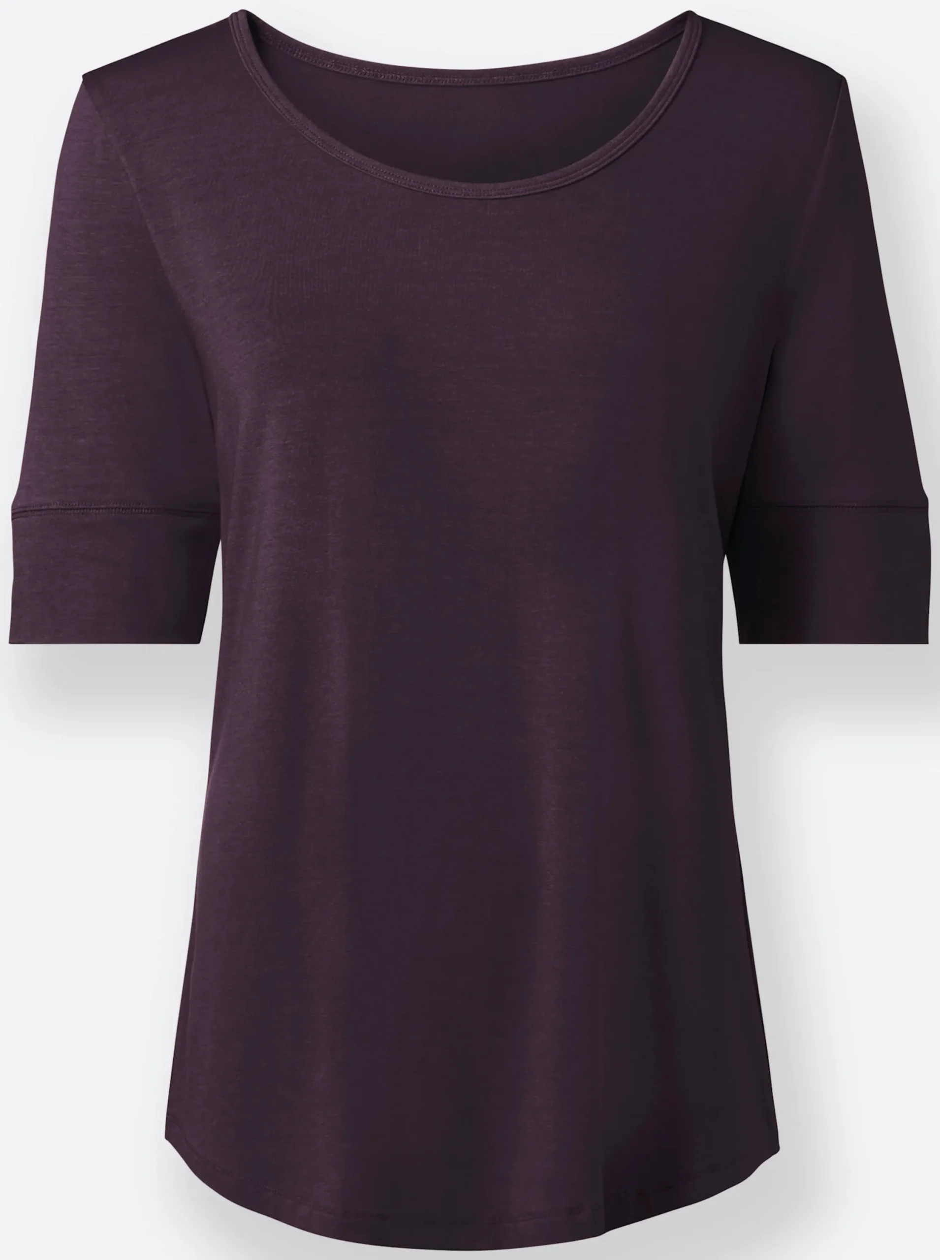 Strandmode| T-Shirt mit zweilagigem Ärmelbündchen aubergine