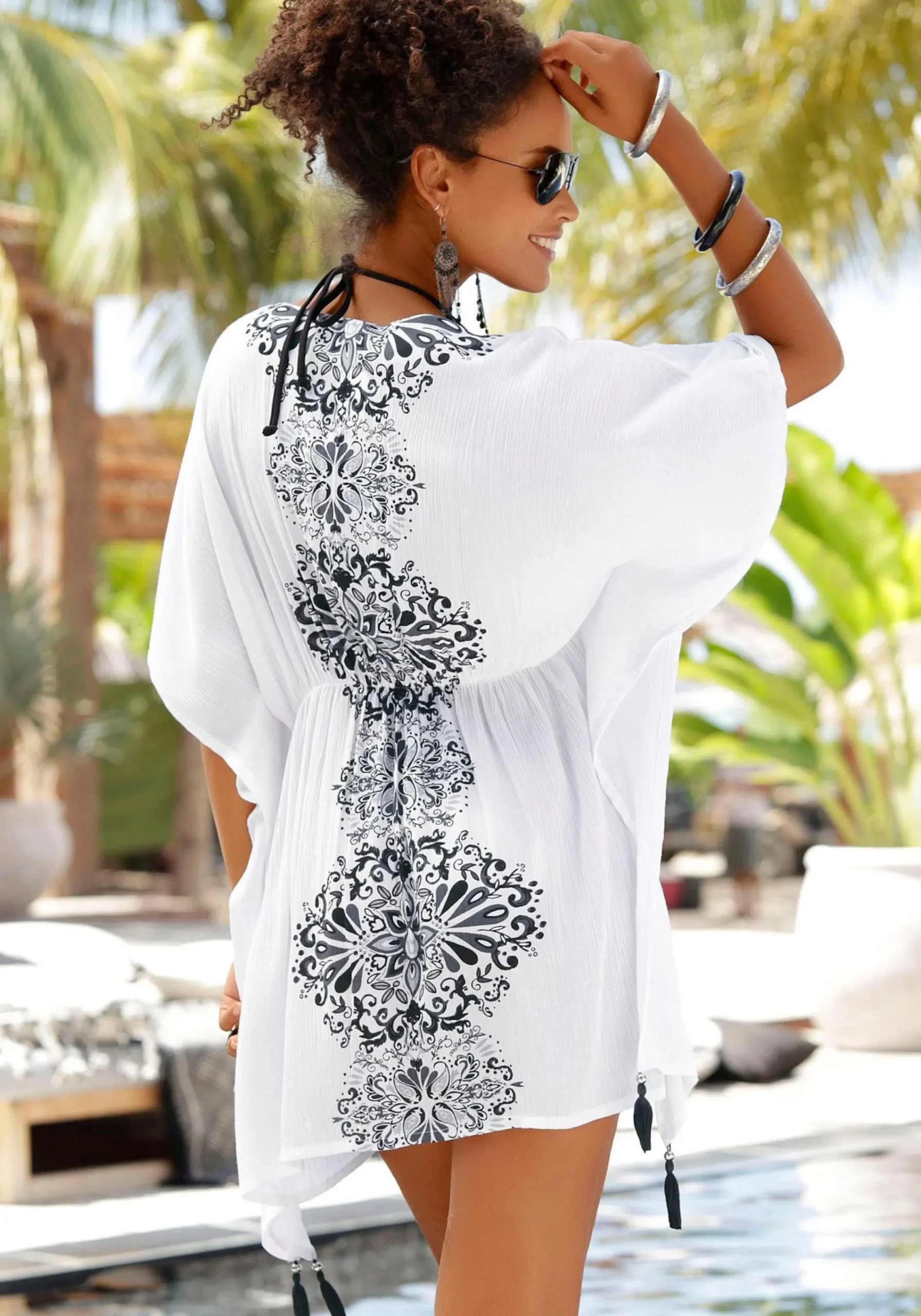 Blusen|Shirts|Buffalo Tunika weiß-schwarz-bedruckt