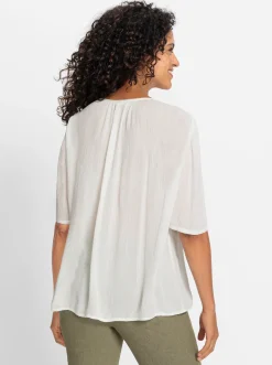 Blusen| Tunika mit Blüten-Stickerei ecru