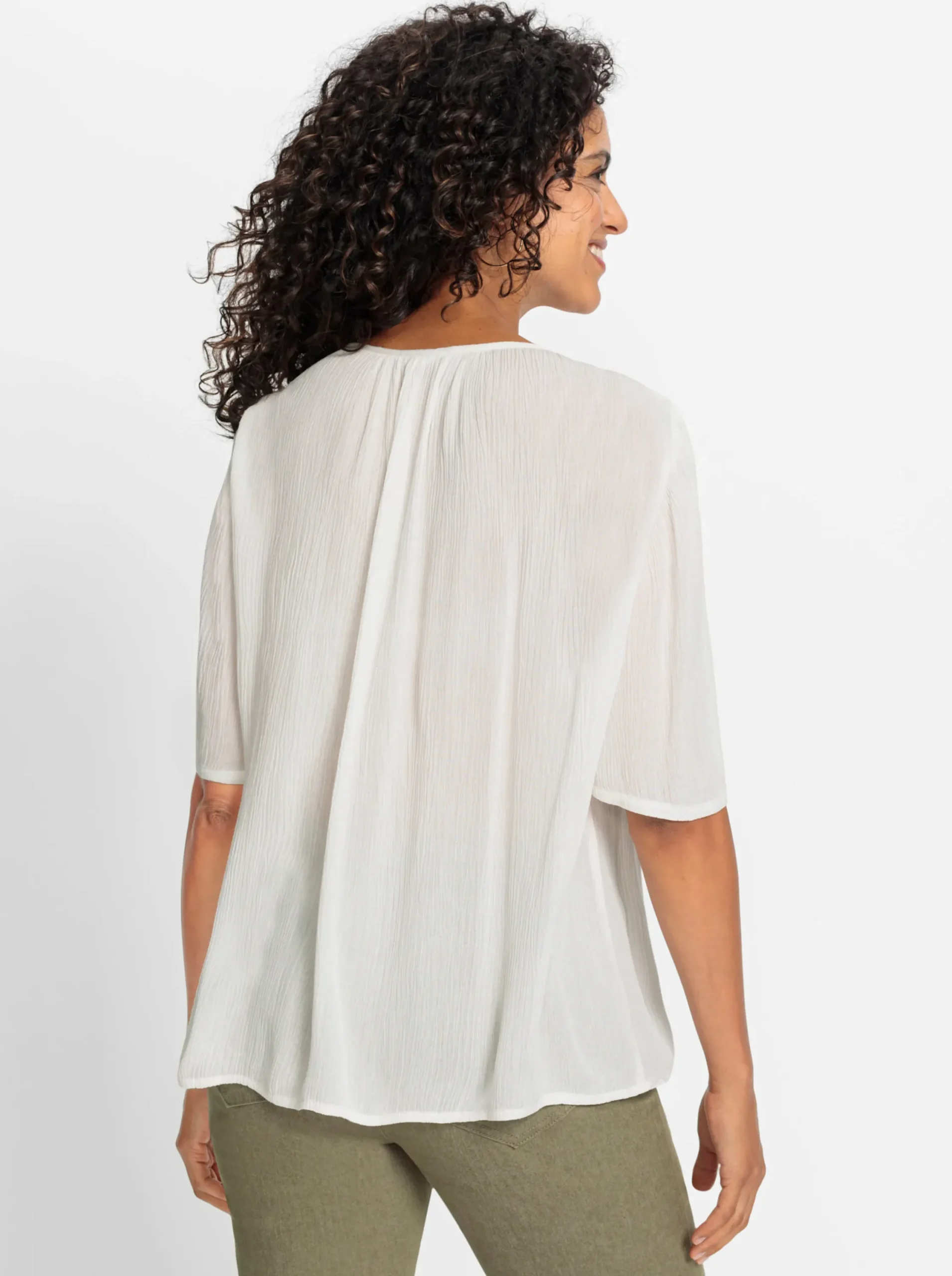 Blusen| Tunika mit Blüten-Stickerei ecru