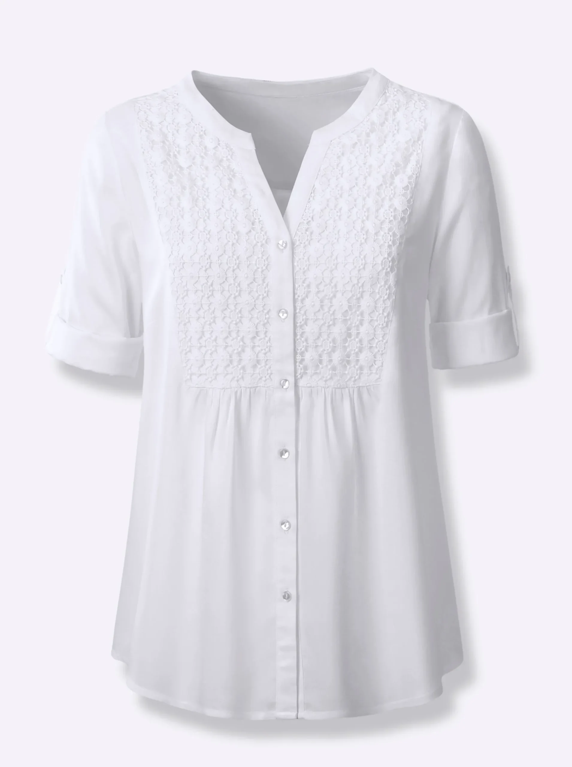 Strandmode|Blusen| Tunika mit floraler Stickerei ecru