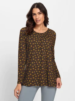 Shirts| Tunikashirt in A-Form graphit-ocker-bedruckt