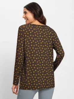 Shirts| Tunikashirt in A-Form graphit-ocker-bedruckt