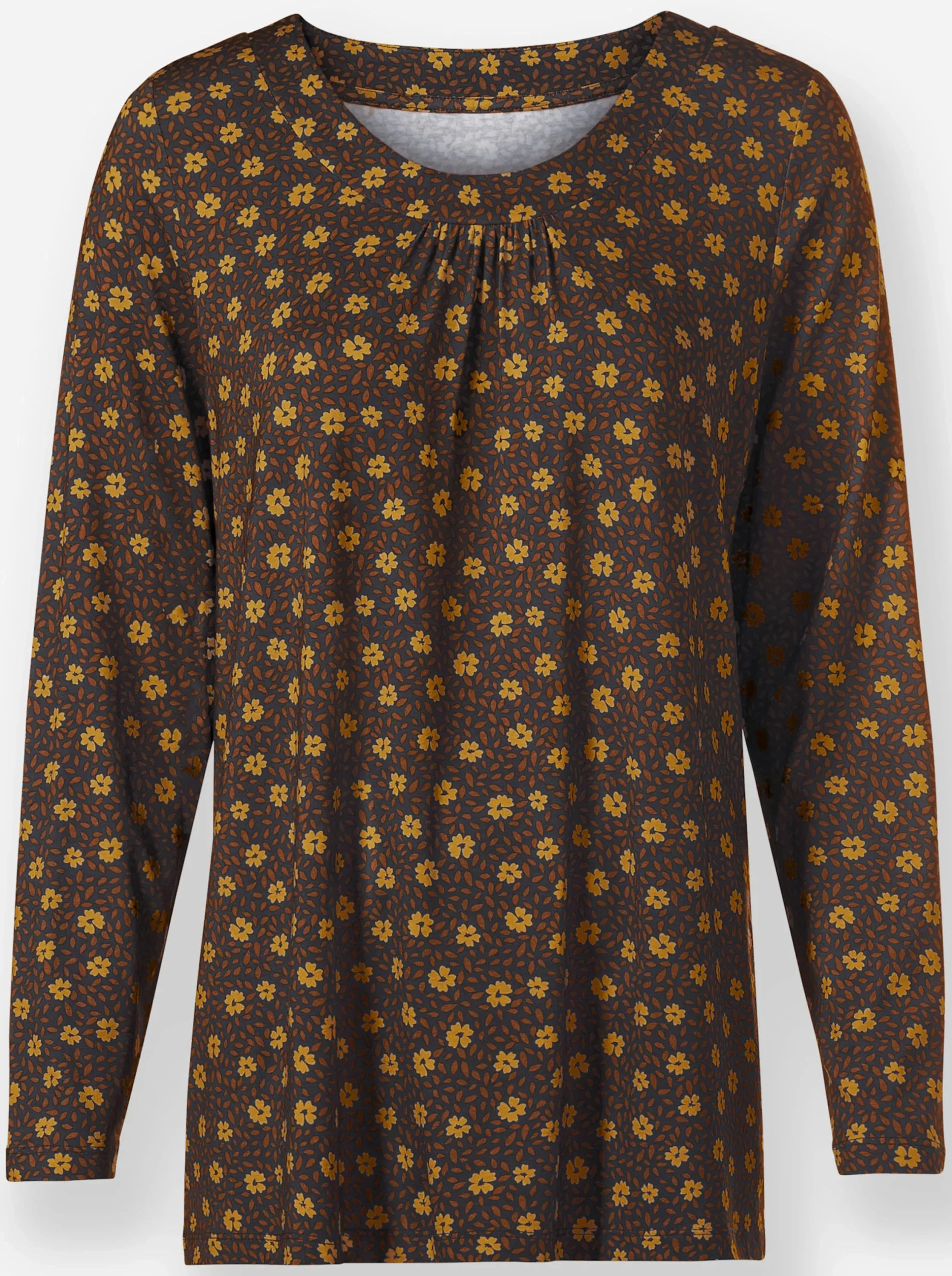 Shirts| Tunikashirt in A-Form graphit-ocker-bedruckt