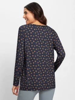 Shirts| Tunikashirt in A-Form marine-camel-bedruckt