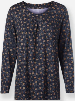 Shirts| Tunikashirt in A-Form marine-camel-bedruckt