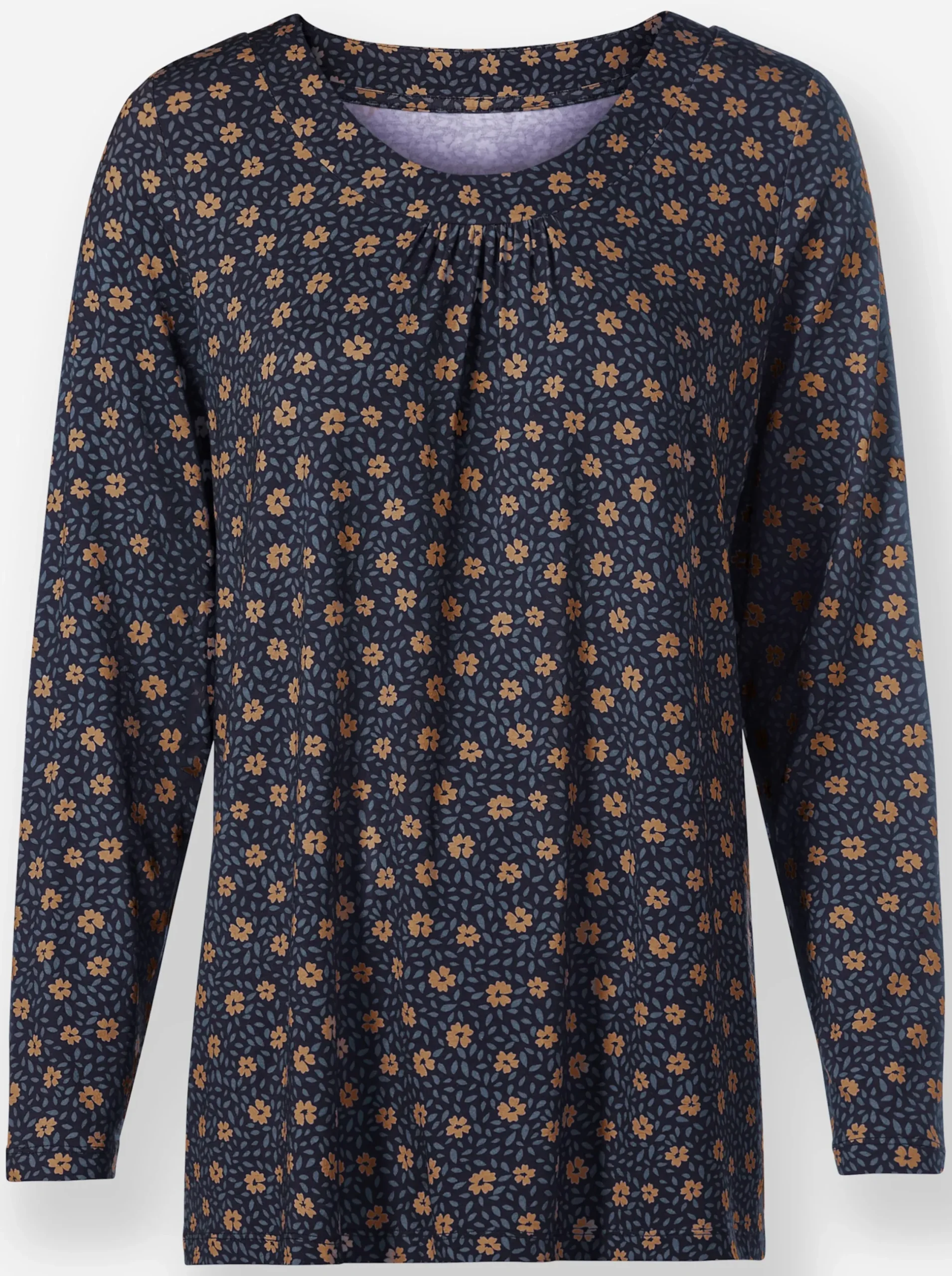 Shirts| Tunikashirt in A-Form marine-camel-bedruckt