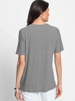 Shirts| Tunikashirt in A-Linie grau-weiß-bedruckt