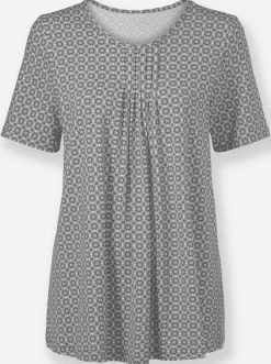 Shirts| Tunikashirt in A-Linie grau-weiß-bedruckt