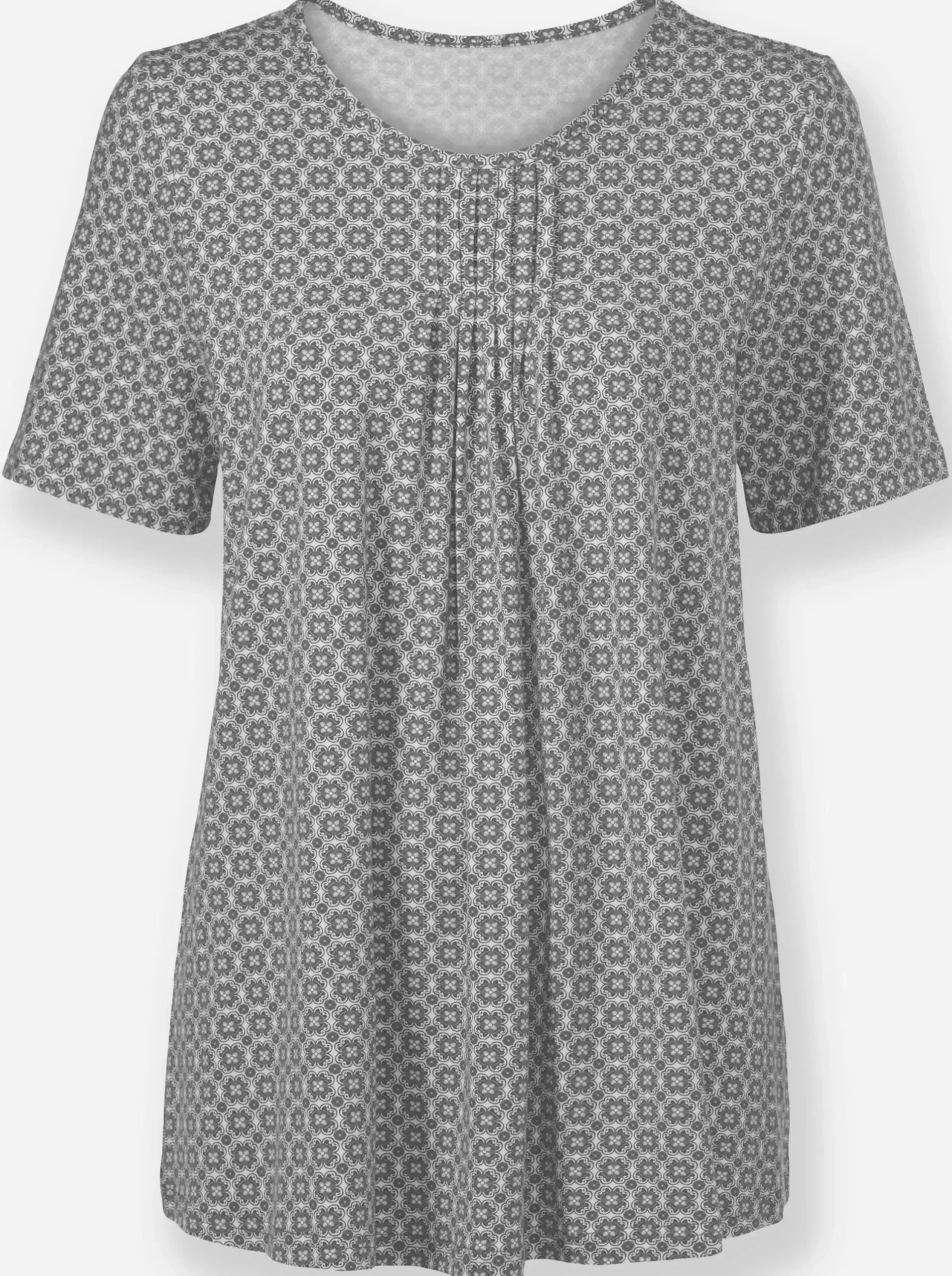 Shirts| Tunikashirt in A-Linie grau-weiß-bedruckt