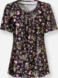 Shirts| Tunikashirt in Longform schwarz-rosé-bedruckt
