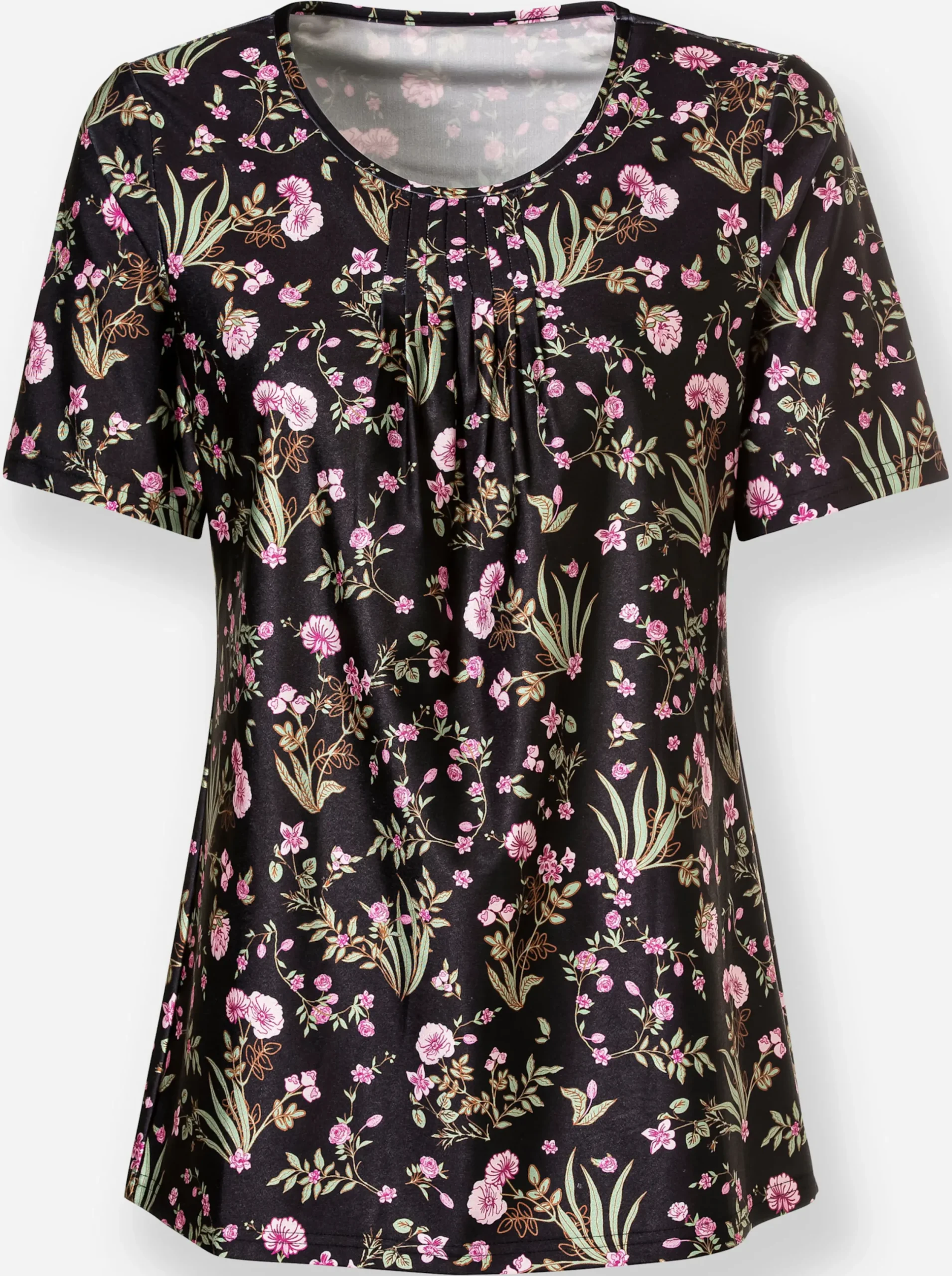 Shirts| Tunikashirt in Longform schwarz-rosé-bedruckt