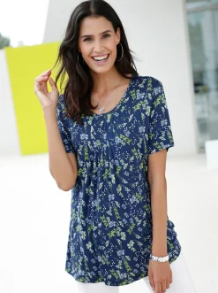 Shirts| Tunikashirt mit Faltenpartie vorne marine-bedruckt