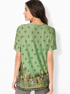 Shirts| Tunikashirt mit Raffung am Ausschnitt pistazie-bedruckt