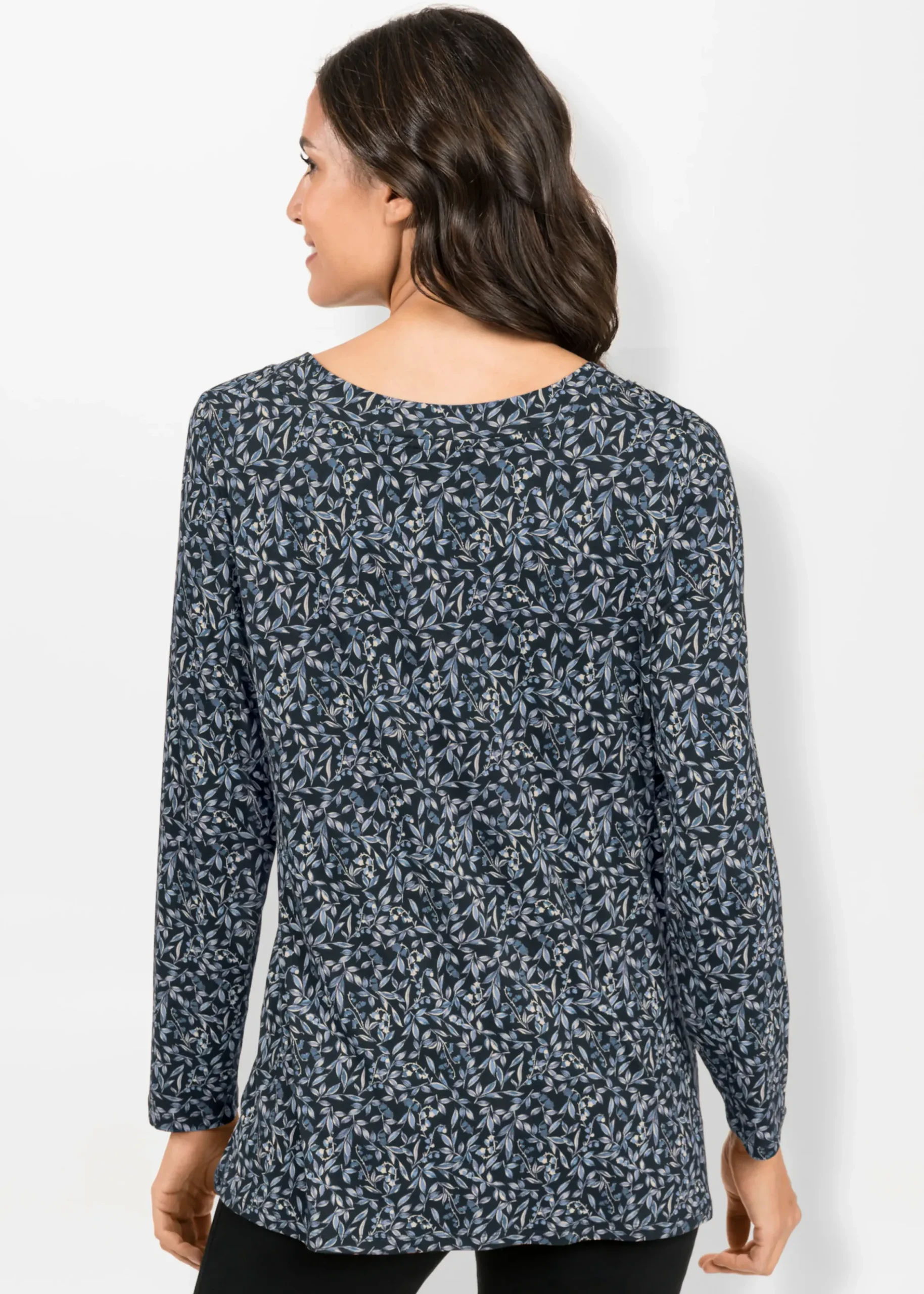 Shirts| Tunikashirt mit Raffung am Ausschnitt marine-taubenblau-bedruckt