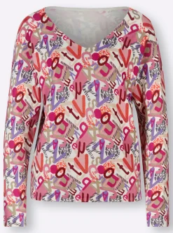 Pullover|heine V-Ausschnitt-Pullover champagner-hortensie-bedruckt
