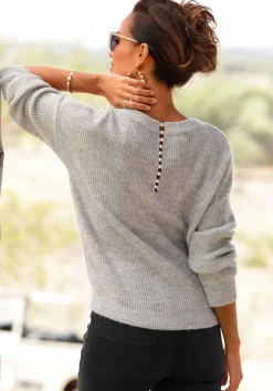 Pullover|LASCANA V-Ausschnitt-Pullover grau-meliert