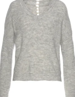 Pullover|LASCANA V-Ausschnitt-Pullover grau-meliert