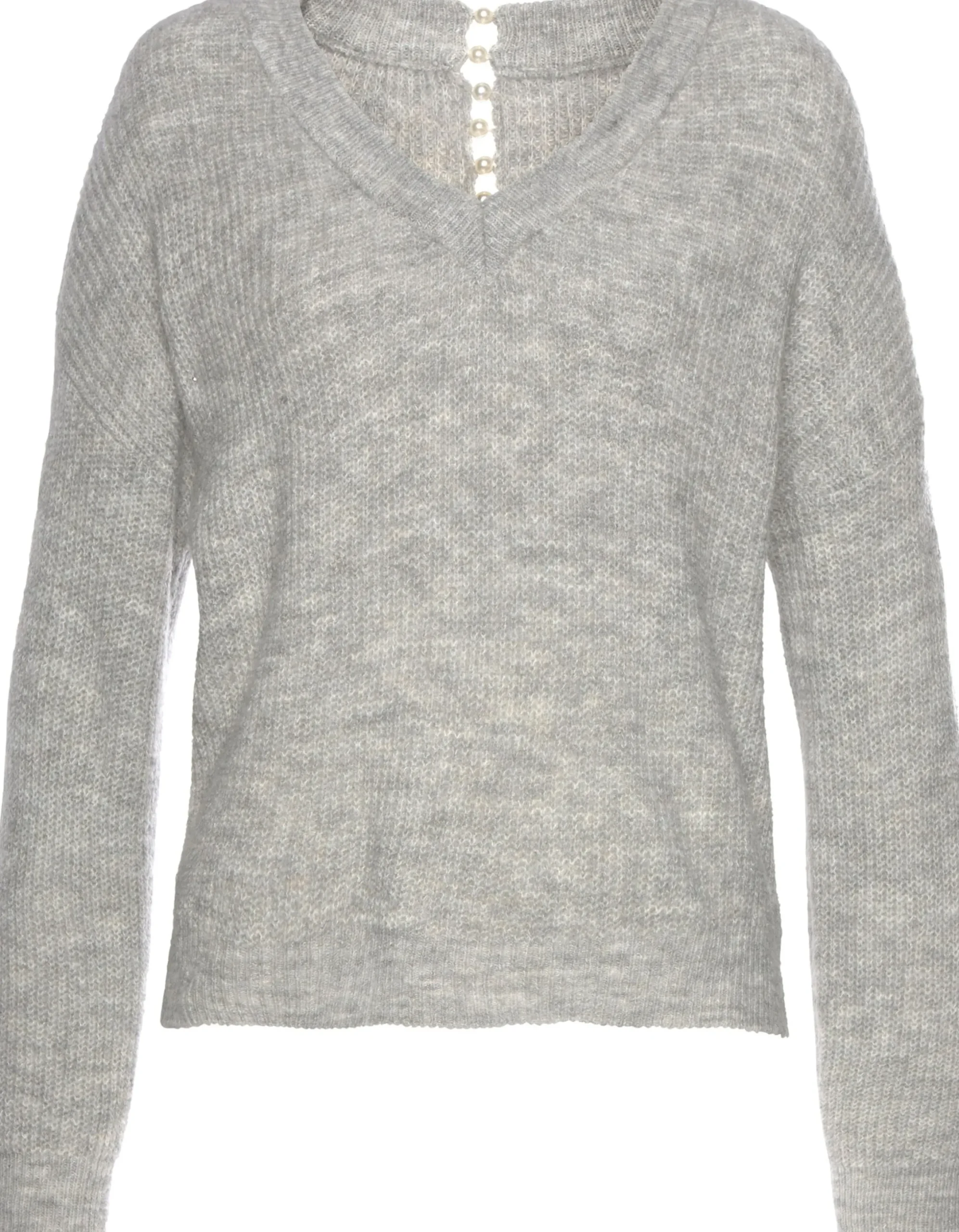 Pullover|LASCANA V-Ausschnitt-Pullover grau-meliert