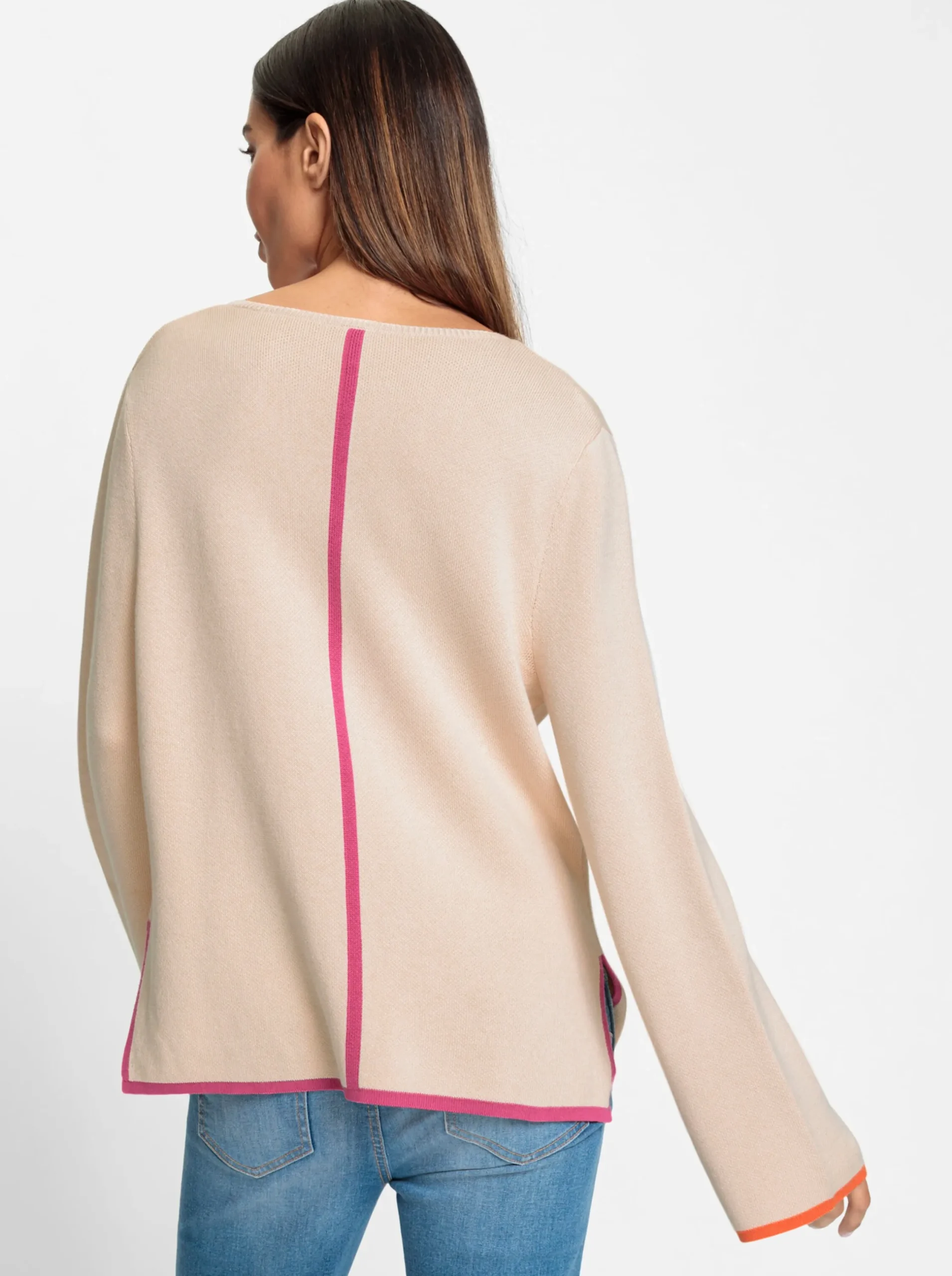 Pullover|heine V-Ausschnitt-Pullover elfenbein-fuchsia