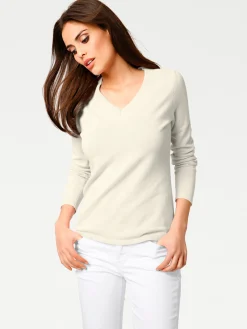 Pullover|heine V-Ausschnitt-Pullover aus reiner Baumwolle offwhite