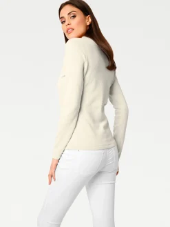 Pullover|heine V-Ausschnitt-Pullover aus reiner Baumwolle offwhite