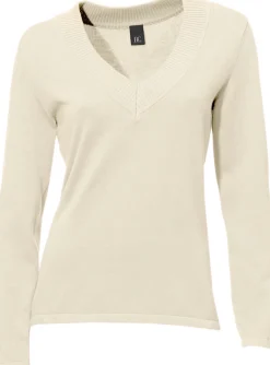Pullover|heine V-Ausschnitt-Pullover aus reiner Baumwolle offwhite