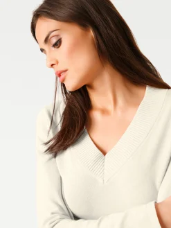 Pullover|heine V-Ausschnitt-Pullover aus reiner Baumwolle offwhite