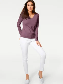 Pullover|heine V-Ausschnitt-Pullover aus reiner Baumwolle mauve