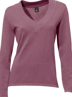 Pullover|heine V-Ausschnitt-Pullover aus reiner Baumwolle mauve