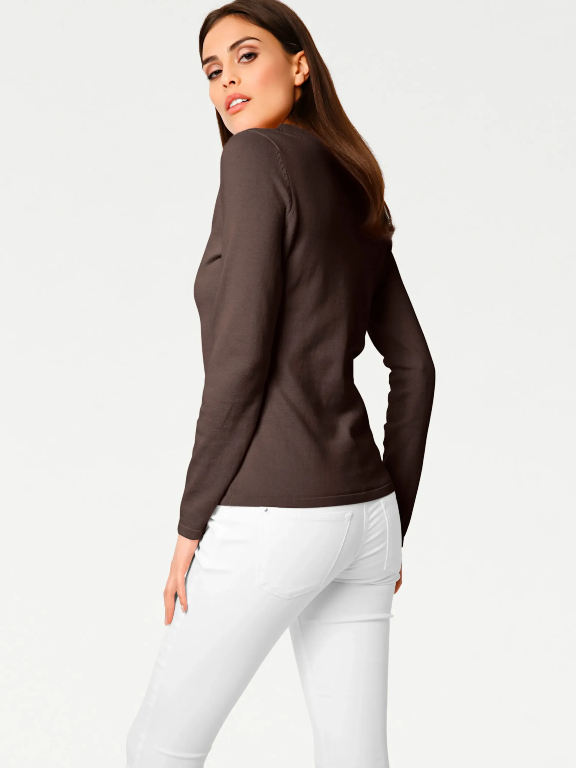 Pullover|heine V-Ausschnitt-Pullover aus reiner Baumwolle schokobraun