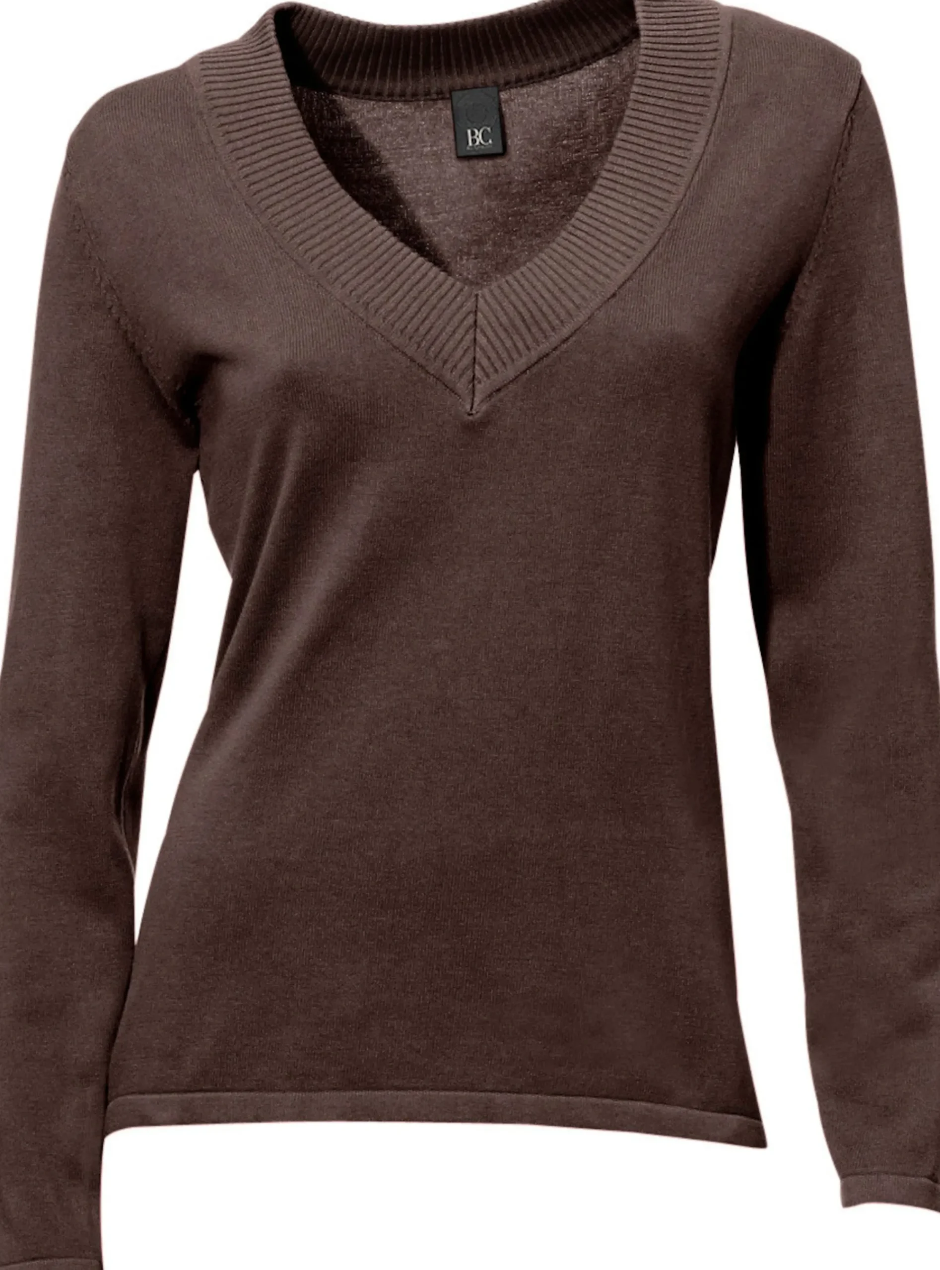 Pullover|heine V-Ausschnitt-Pullover aus reiner Baumwolle schokobraun