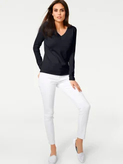 Pullover|heine V-Ausschnitt-Pullover aus reiner Baumwolle marine
