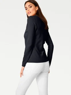 Pullover|heine V-Ausschnitt-Pullover aus reiner Baumwolle marine