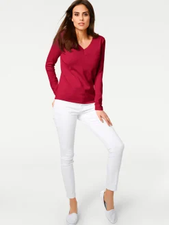 Pullover|heine V-Ausschnitt-Pullover aus reiner Baumwolle rot