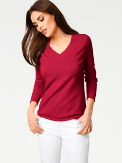 Pullover|heine V-Ausschnitt-Pullover aus reiner Baumwolle rot