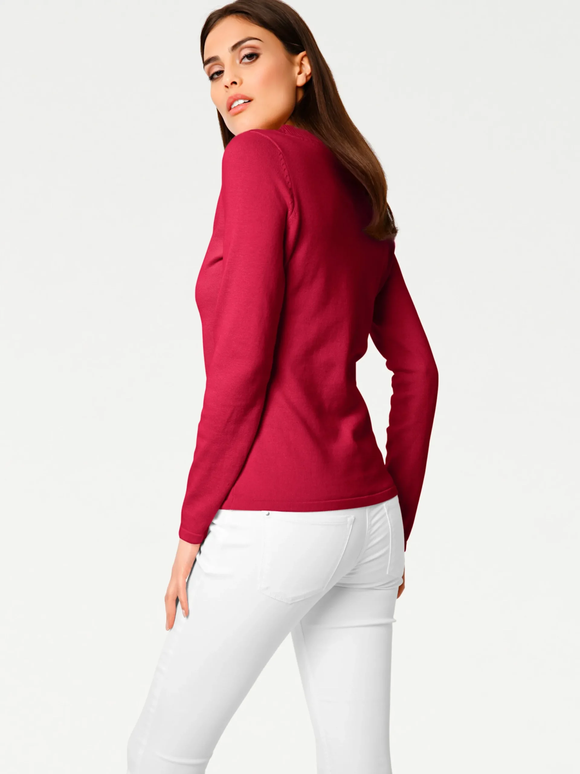 Pullover|heine V-Ausschnitt-Pullover aus reiner Baumwolle rot