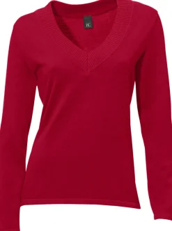 Pullover|heine V-Ausschnitt-Pullover aus reiner Baumwolle rot