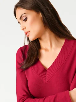 Pullover|heine V-Ausschnitt-Pullover aus reiner Baumwolle rot