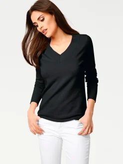Pullover|heine V-Ausschnitt-Pullover aus reiner Baumwolle schwarz