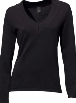 Pullover|heine V-Ausschnitt-Pullover aus reiner Baumwolle schwarz