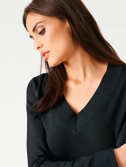Pullover|heine V-Ausschnitt-Pullover aus reiner Baumwolle schwarz