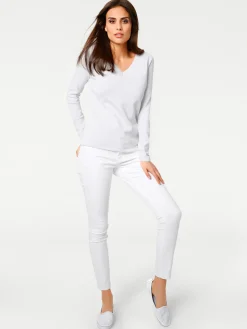 Pullover|heine V-Ausschnitt-Pullover aus reiner Baumwolle weiß