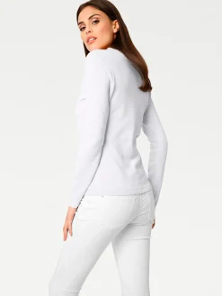 Pullover|heine V-Ausschnitt-Pullover aus reiner Baumwolle weiß
