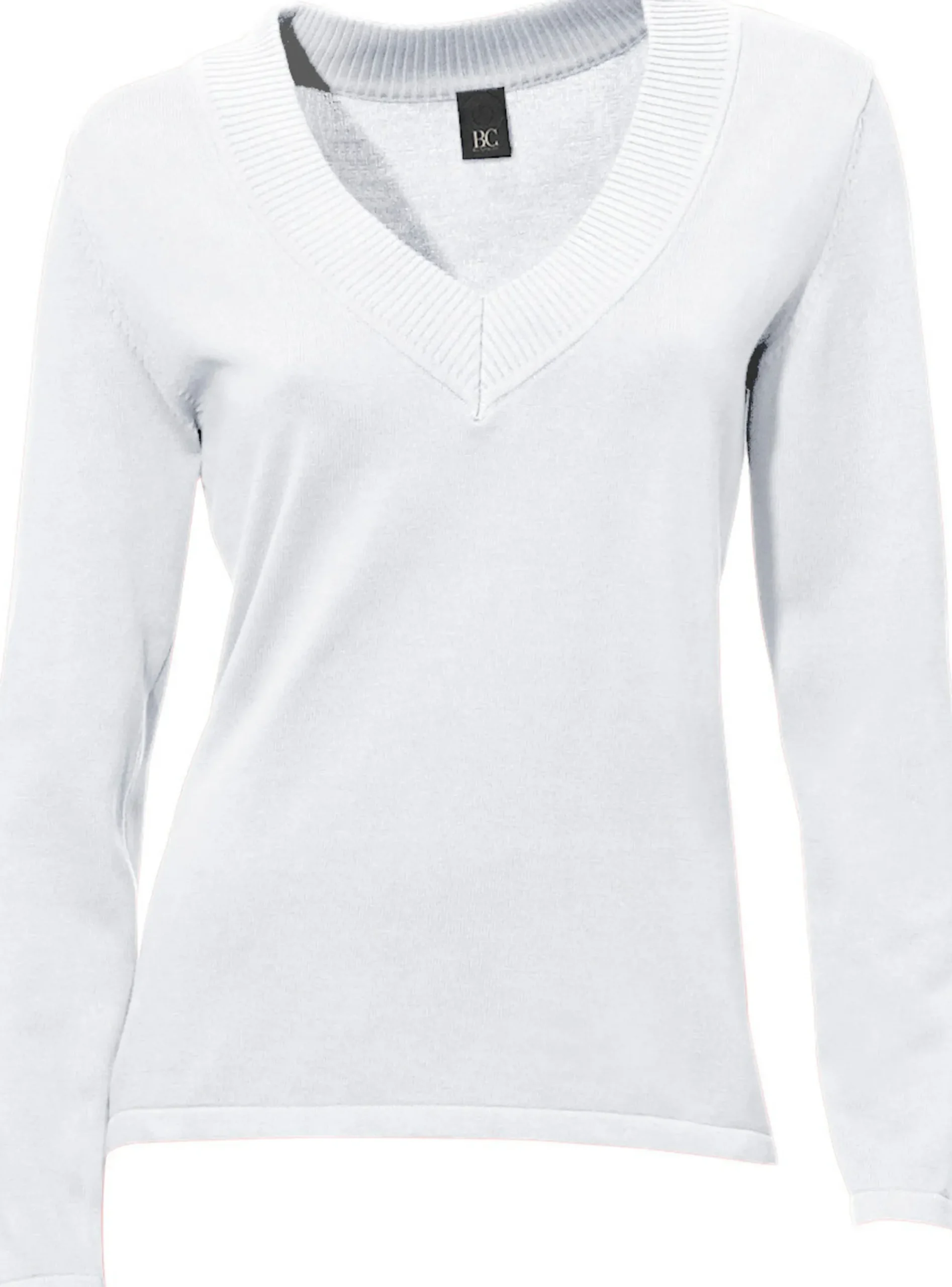 Pullover|heine V-Ausschnitt-Pullover aus reiner Baumwolle weiß