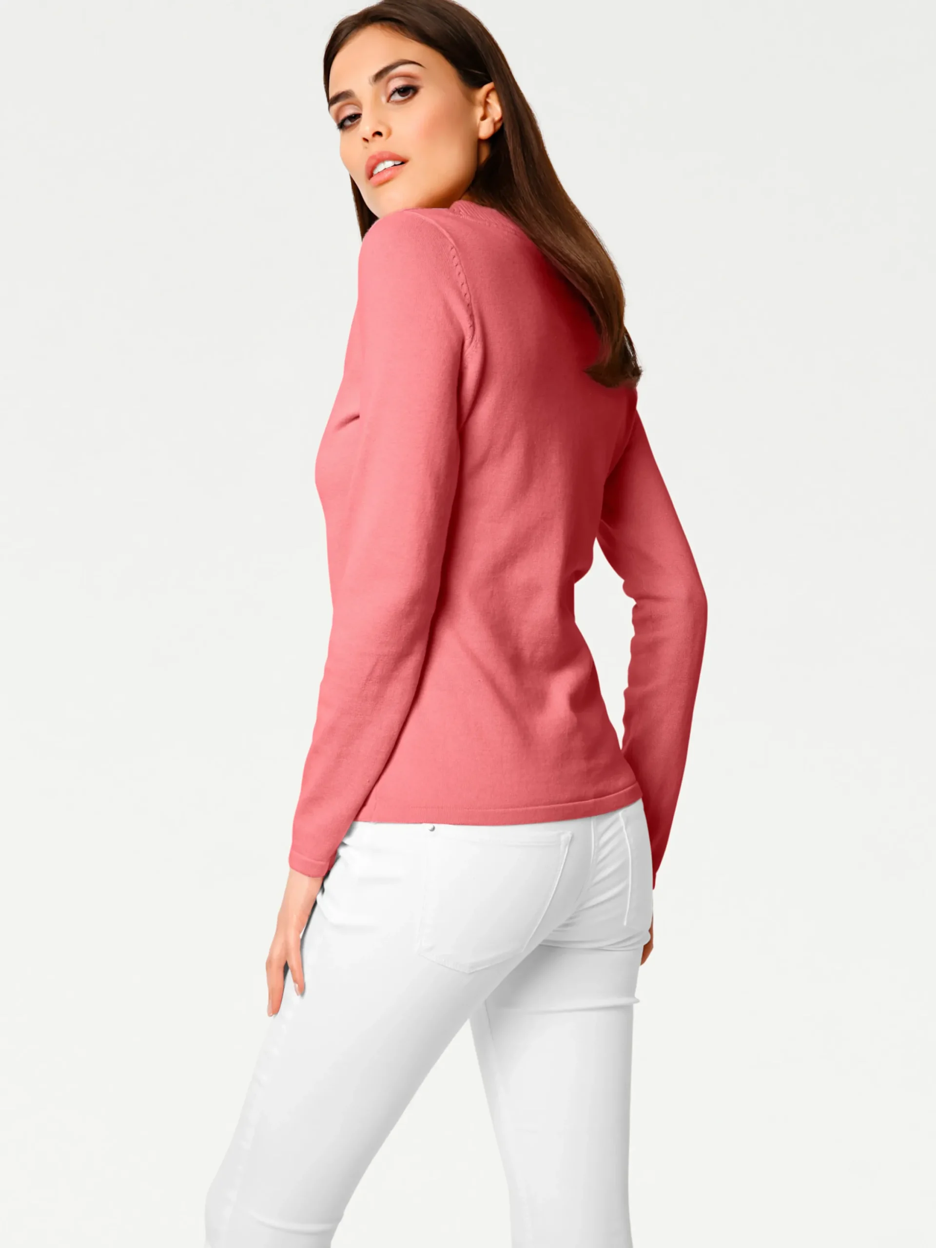 Pullover|heine V-Ausschnitt-Pullover aus reiner Baumwolle koralle