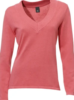 Pullover|heine V-Ausschnitt-Pullover aus reiner Baumwolle koralle