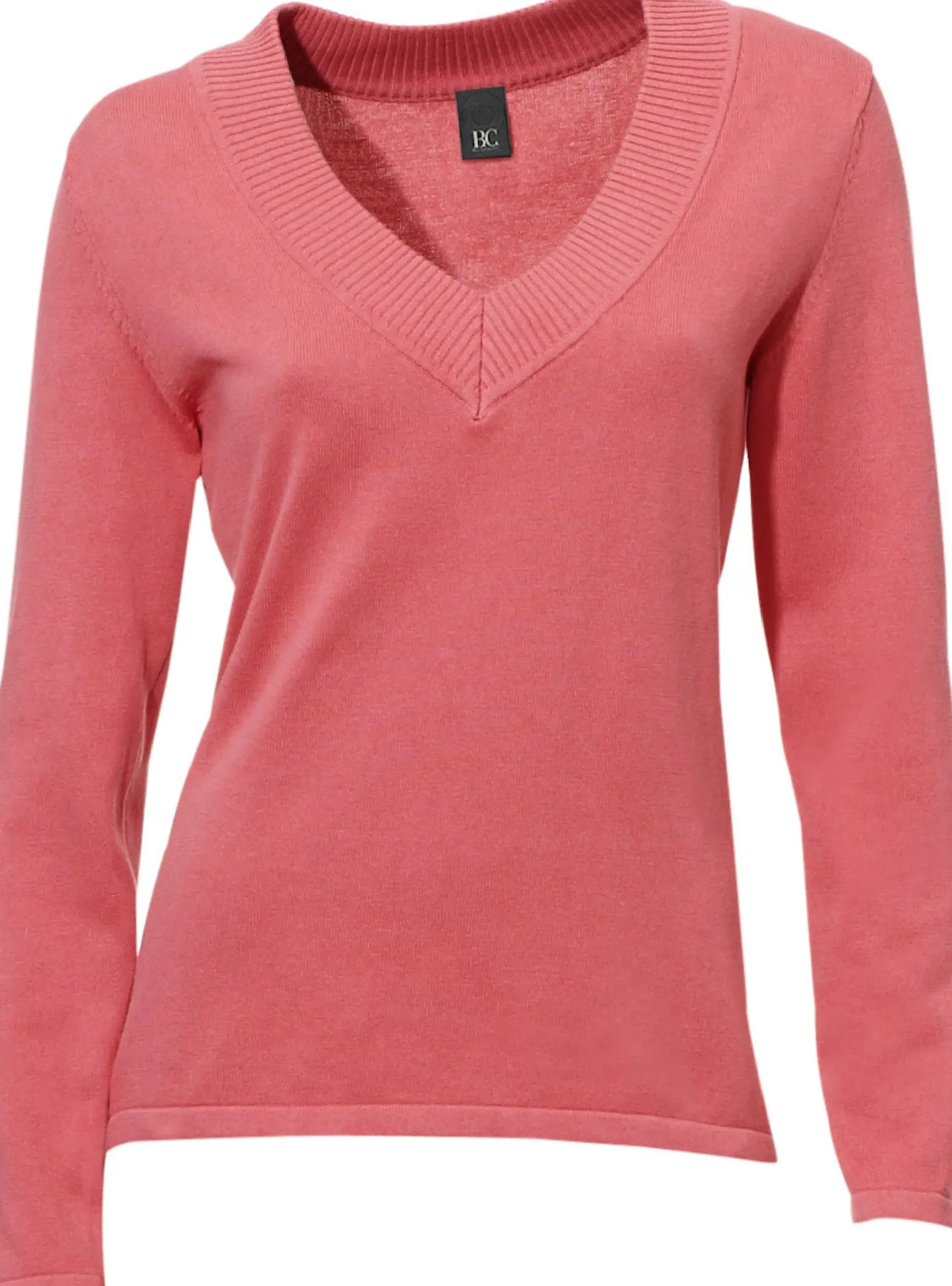 Pullover|heine V-Ausschnitt-Pullover aus reiner Baumwolle koralle