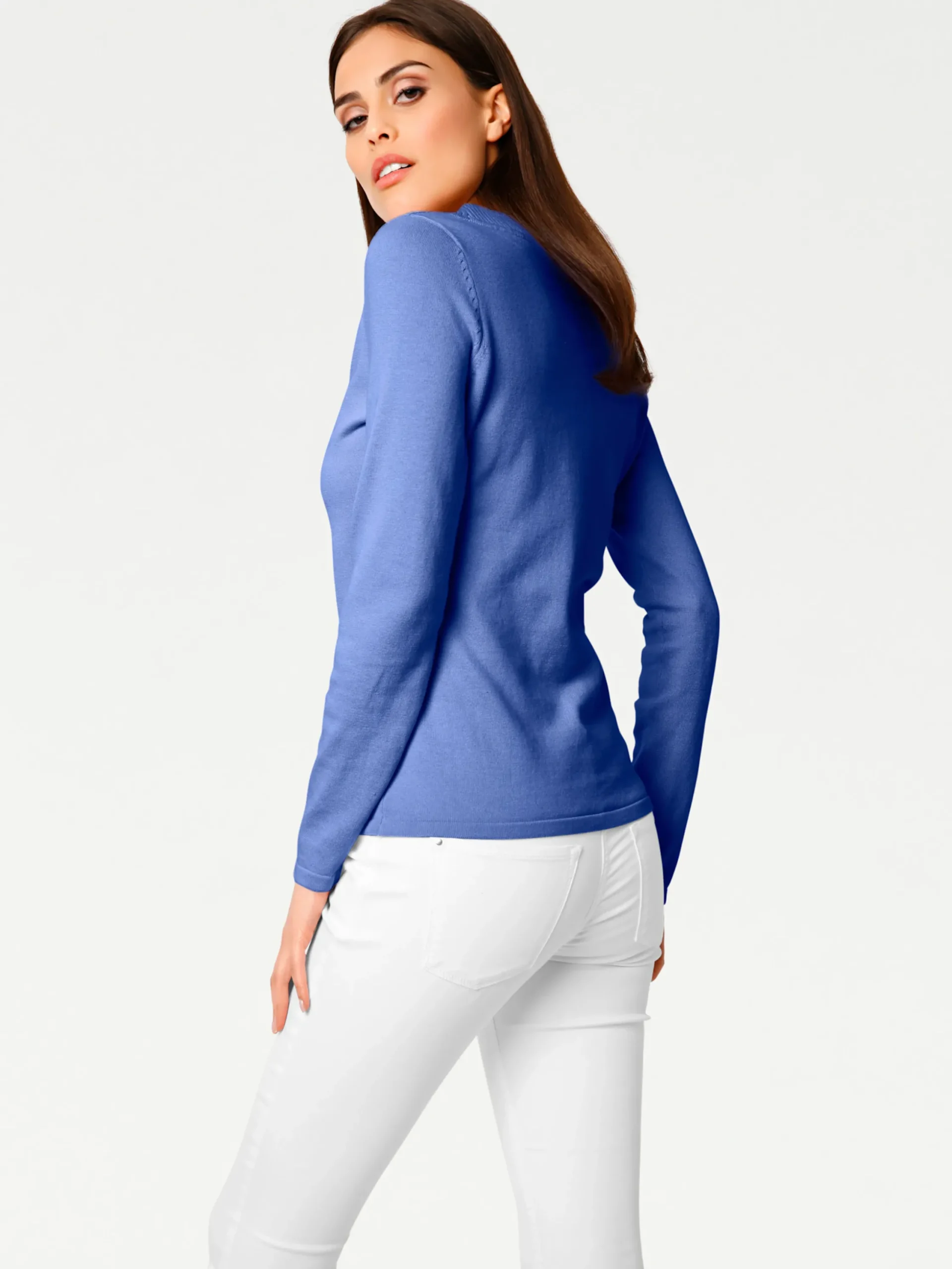 Pullover|heine V-Ausschnitt-Pullover aus reiner Baumwolle royalblau